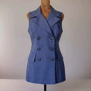 Vintage Fashion Bug Vest Size 8 Blze Button Front Office Business Career Blue